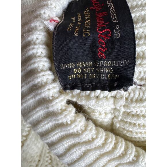 Vintage Macy’s Men’s Store Cable Knit Fisherman Sweater Cream 70s Taiwan L - Picture 12 of 14